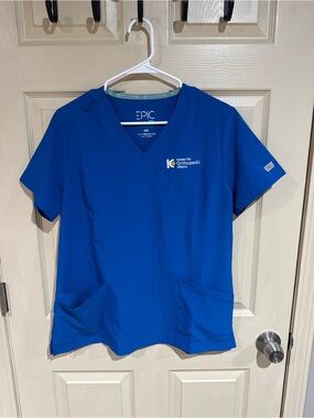 Women's V-neck Medical Scrub Top Royal Blue Kansas City Orthopedic Alliance KCOA